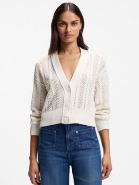 Hollister Women's White Cropped V-Neck Button Cardigan